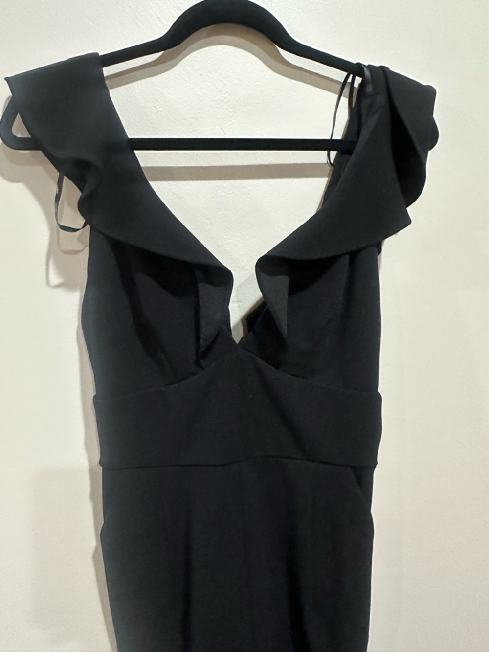 Black Ruffle V-Neck Women's Jumpsuit